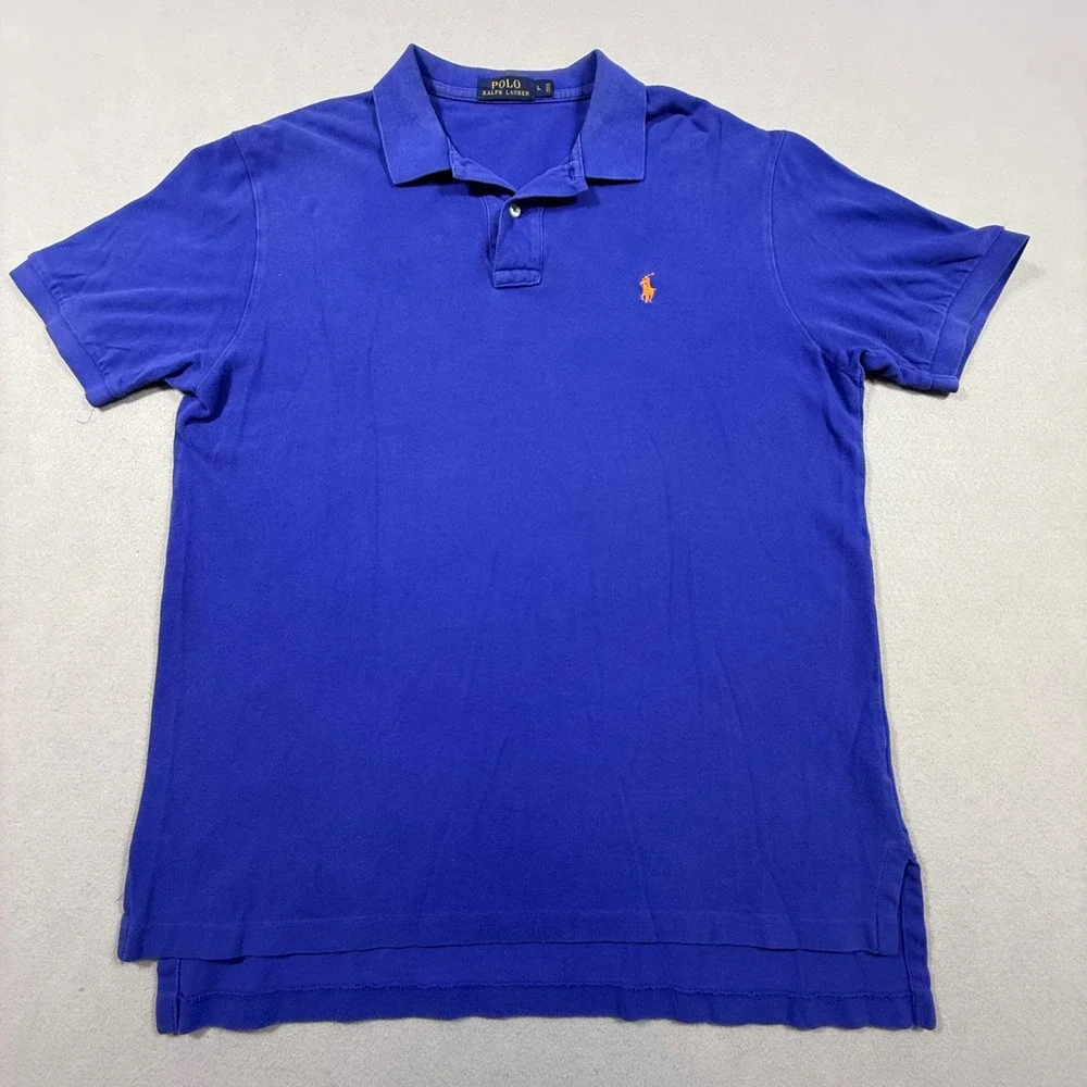 Polo Ralph Lauren Mens Royal Blue Orange Pony Cotton Pique Polo Shirt Large
